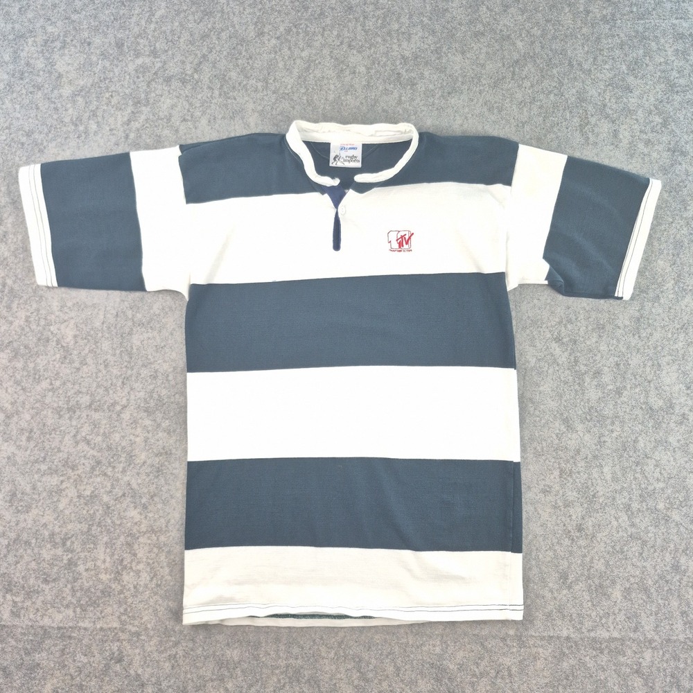Chapter 11 TV Halbro Rugby Shirt Men L (Fits Small) Blue White Colorblock Stripe